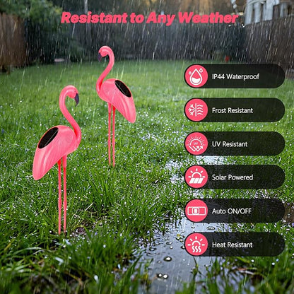 Flamingo Solar Lights Outdoor Decor, 2 Pack Waterproof Solar Powered Garden Pink Flamingos for Yard Decorations, Flamingo Gifts for Women Mom Grandma Outside Walkway Pathway Patio Lawn Ornaments