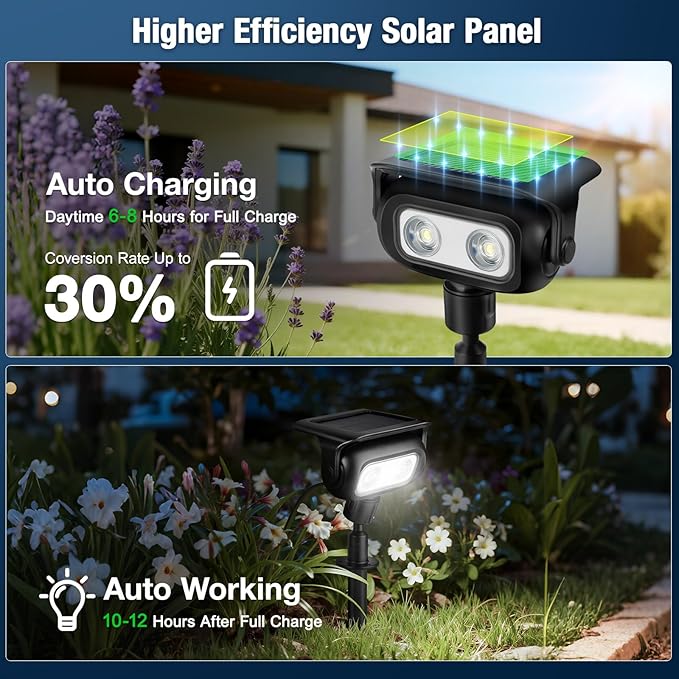 Solar Lights Outdoor, Motion Sensor Outdoor Solar Spotlights Waterproof, Outside Wall Lights, Outdoor Lights Solar Powered for Garden/Patio/Yard/Lawn/Backyard, Warm Yellow Light, 2 Packs