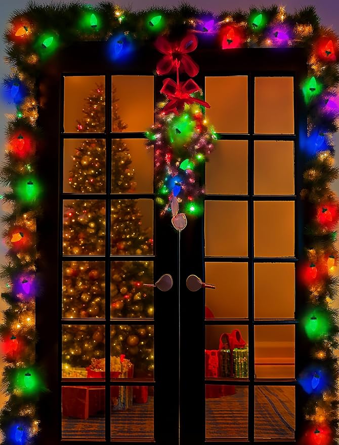C7 LED Christmas Lights Outdoor, 26FT C7 Vintage Christmas Lights with 52 Multicolor Strawberry LED Bulbs, Plug in Outdoor String Lights for Party Garden Xmas Tree Patio Decorations
