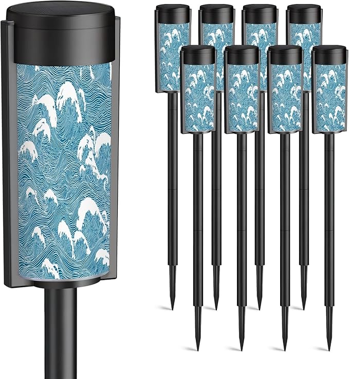 8 Pack Solar Pathway Lights Outdoor Waterproof Sea Waves Japanese Style Solar Garden Lights LED Landscape Lighting for Yard Walkway Lawn Garden Decor