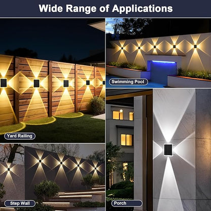 Solar Fence Lights Outdoor, New 4-Way Lighting Fence Lights Solar Powered with 3 Modes 3000K/4000K/6000K, IP65 Waterproof Solar Wall Light for Backyard Wall Pathway Deck Patio Decor - 8 Pack