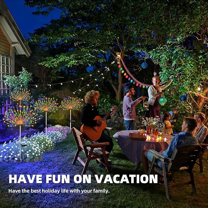 2 PCS Solar Firework Light, Outdoor Solar Garden Decorative Lights 120 LED Powered 40 Copper Wires String DIY Landscape Light for Pathway (Multi-Color)
