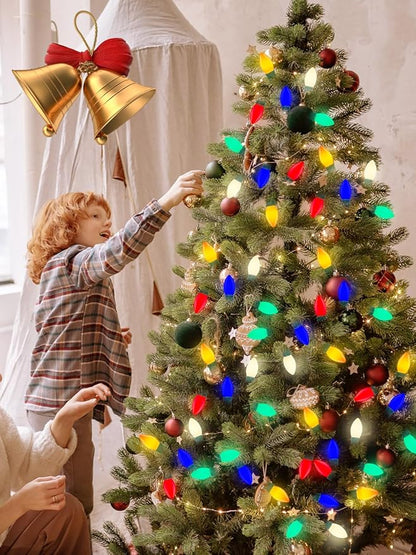 C9 Multicolor Christmas Lights, 25Ft Vintage Christmas Lights with 26 Ceramic Colorful Bulbs, Hanging Connectable Christmas String Lights for Patio Garden Holiday Home Xmas Decor