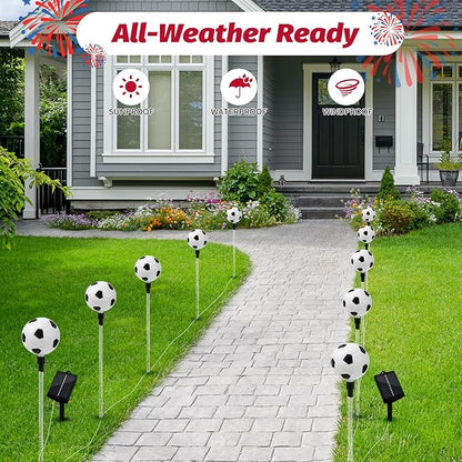 EYQ 2026 World Cup Decorations Outdoor Soccer Solar Pathway Lights, LED Sports Theme Landscape Stake Lights, Waterproof Yard Decorative Lights for Patio Lawn Festival Outdoor Use