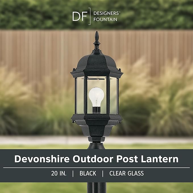DESIGNERS FOUNTAIN 2976-BK Devonshire Outdoor Post Lanterns, 20 inch, Black | Lumora