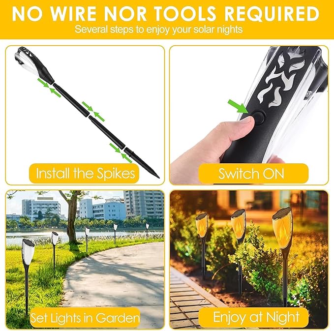 Solar Pathway Lights, 2 Pack Solar Garden Lights with Warm Light Flickering Flame & RGB Gradient, Solar Lights Outdoor Waterproof Decor Lights for Yard Lawn Landscape Walkway Driveway (Flower-4Pack)