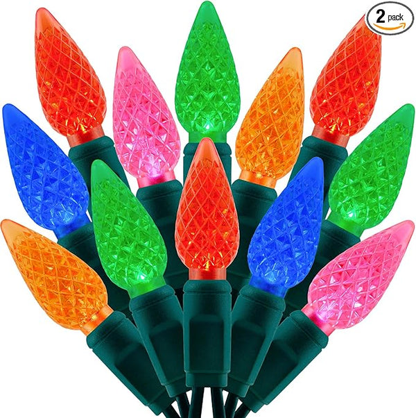 140 Strawberry One-Piece LED Christmas Lights, Pack of 2 Strands 70 Count 36 ft, High Waterproof UL Certified C6 | Lumora