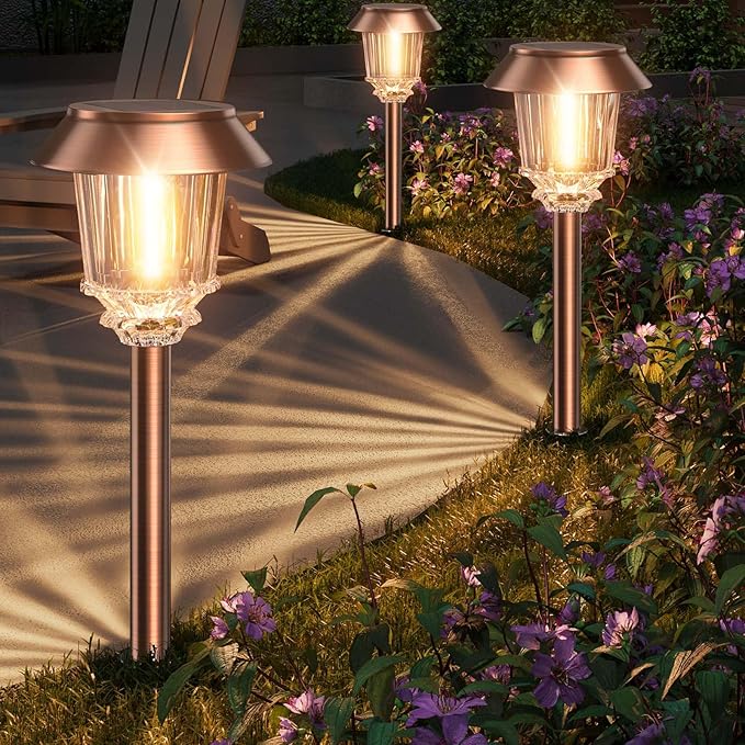 XMCOSY+ Solar Pathway Lights - 6 Pack Solar Garden Lights, IP65 Waterproof Powered Landscape Lighting for Patio Walkway Driveway