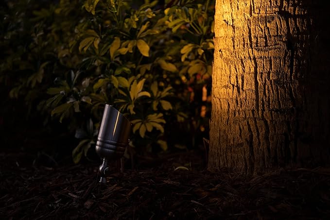 VOLT Fat Boy 12V Stainless Steel Outdoor Spotlight with 5W 2700K Warm White 400 Lumen MR16 LED Bulb for Low Voltage Landscape Lighting of Yard, Lawn, Garden, Patio, Trees & House