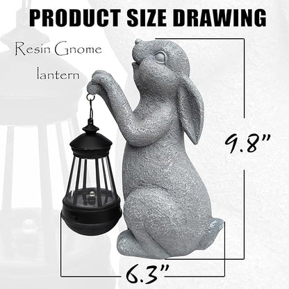 Rabbit Solar Garden Outdoor Statues,Resin Rabbit Figurine Decorations with Solar Lights Lantern, Outdoor Resin Bunny Decor for Lawn,Yard, Unique Housewarming Gift for Garden Home
