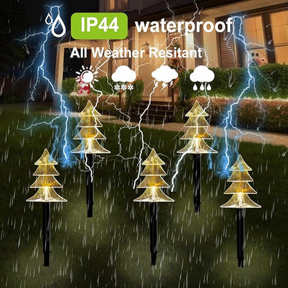 Christmas Solar Pathway Lights Outdoor, Waterproof Christmas Tree Garden Lights with 2-Lighting Modes, Set-of-5 Walkway Solar LED Lights for Yard Lawn Patio Landscape Wedding Decorations(Warm White)