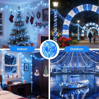 Led String Lights 500LED 165 ft Indoor/Outdoor Fairy String Lights 30V 8 Modes Christmas Lights for Home, Christmas Tree, Wedding Party, Room,Wall Decoration, Indoor&Outdoor(Blue+White)