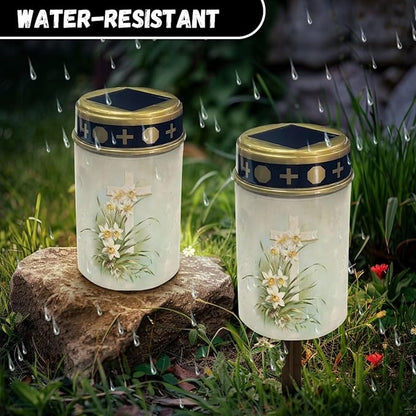 White Cross Outdoor Solar Lights for Yard Decorative Waterproof Solar Light for Cemetery Grave Flameless Candle for Cemetery Garden Backyard Outdoor Decor Multipurpose Solar Lights