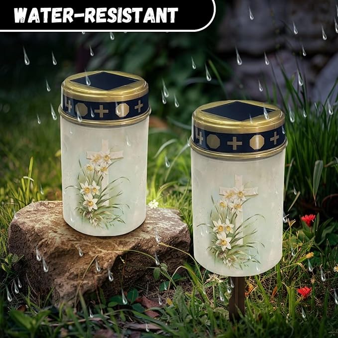 White Cross Outdoor Solar Lights for Yard Decorative Waterproof Solar Light for Cemetery Grave Flameless Candle for | Lumora
