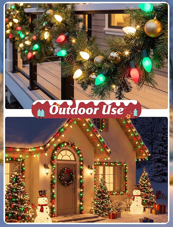 C7 Incandescent Christmas Lights Multicolor, 25FT C7 Red Green White Vintage Christmas - Outdoor String Light | Lumora