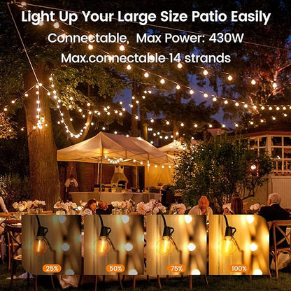 OHLUX Outdoor String Lights, 150FT G40 LED Patio Lights with 70+2 Dimmable Plastic Bulbs, 2200K Waterproof Connectable Hanging String for Backyard, Cafe, Porch, Deck, E12 Base