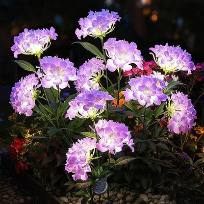 Garden Lights Solar Flower Light, LED Solar Powered Outdoor Light Decor for Path Yard Walkway Patio Balcony Lawn, Hydrangea Artificial Flower (Purple, 2)