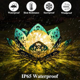 Huaxu Solar Lights Outdoor Decorative - Bright Blue Lotus Flower Table Lamp, Glass Globe 30 LED Waterproof Metal | Lumora