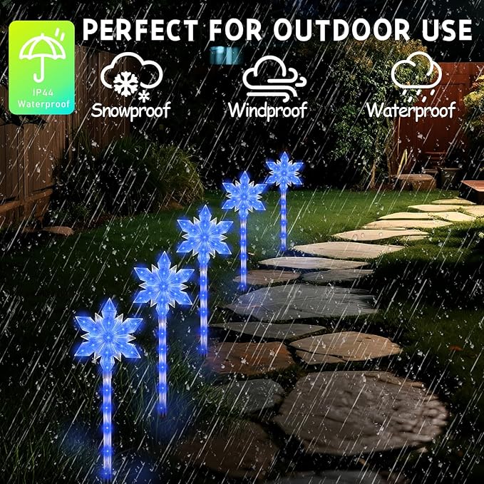 Snowflake Solar Christmas Pathway Lights, Set of 10 LED Outdoor Stake Lights, Waterproof Christmas Decorations for Garden, Yard, Lawn, Walkway, Patio Decor (10pcs Blue)