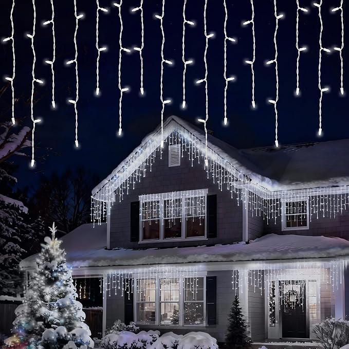7ft Icicle Lights, 70 LED White Twinkle String Lights, Commercial Grade IP68 Waterproof, Soft Glow Mini LED Icicle Light for Christmas Party, Eaves, Roofs, Xmas Holiday Indoor Outdoor Decoration