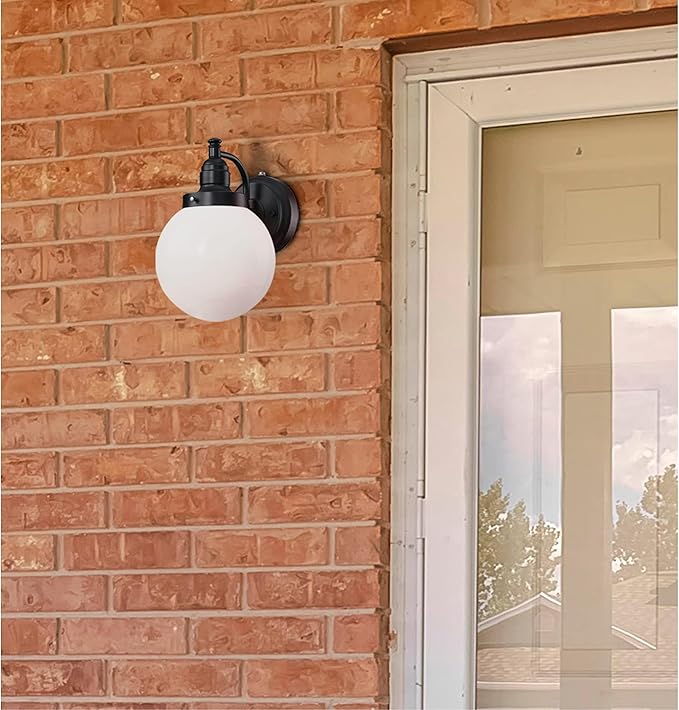 Westinghouse Lighting 6121400 Eddystone Traditional One Light Outdoor Wall Fixture with Dusk to Dawn Sensor, Matte Black Finish, White Opal Glass