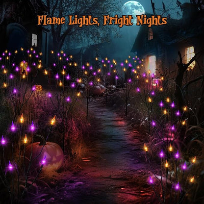 ODEETRONIC Purple & Orange Halloween Pathway Lights 3 Pack – 7.54ft 8 Modes Halloween Stake Lights, 30 LED Purple & Orange Candle Light with Timer, Battery Pathway Light for Outdoor Porch Garden Decor