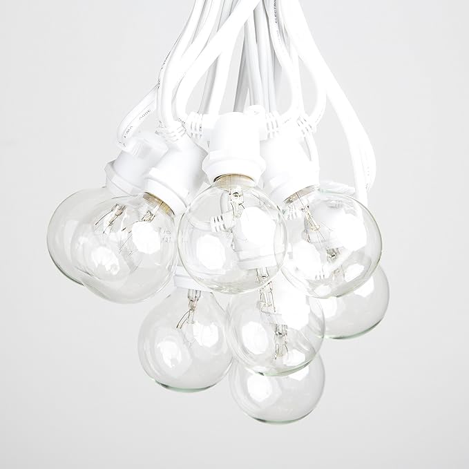Hometown Evolution, Inc. 25 Foot C9 Commercial Exterior Globe String Lights with 20 G50 2 Inch Clear Bulbs (White Wire) for Weatherproof Heavy Duty Vintage Outside Lighting