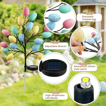 2 Pack Solar Easter Egg Lights Outdoor, 40 LED Waterproof Solar Easter Yard Decorations Outdoor Easters Yard Stakes Lights with 2 Lighting Modes for Outside Lawn Walkway Patio Cemetery Grave