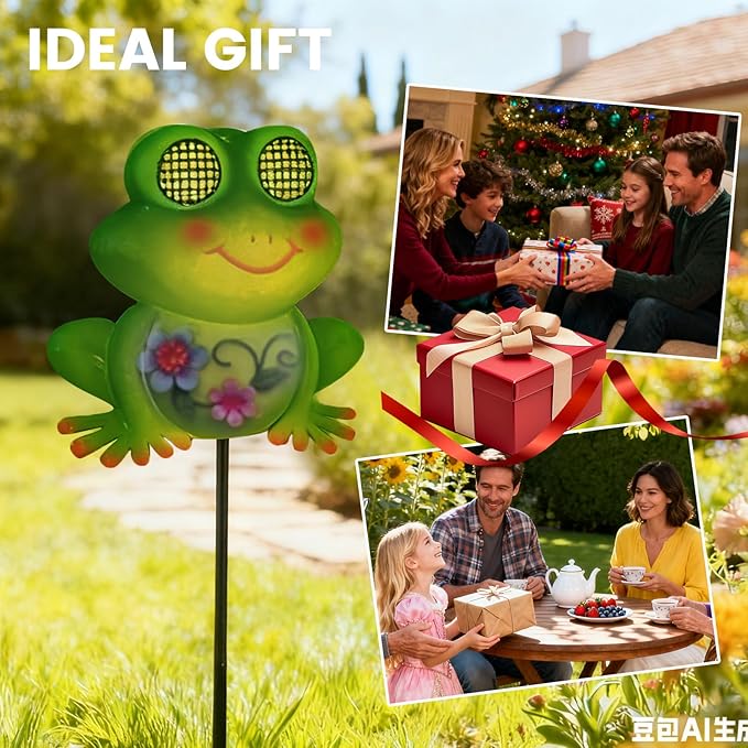 Solar Frog Pathway Lights Outdoor – Solar Powered LED Frog Yard Decor with Blinking Eyes, Auto Dusk to Dawn, IP65 Waterproof Outdoor Garden Solar Lights for Patio, Lawn, Gift for Mom Grandma
