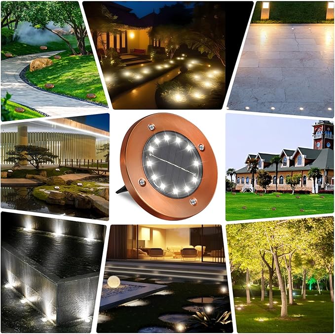 HOFLY Outdoor In-Ground Solar Landscape Lights - 8 Pack, 12 LED, White Light for Pathway, Yard, Patio, Walkway | Lumora