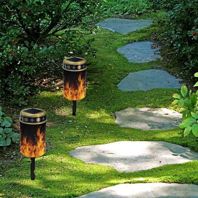 ZOUTAIRONG Fire Flame Solar Light for Cemetery Grave 2 Pack Solar Garden Lights Landscape Lighting & Accessories Solar Pathway Lights Outdoor Cemetery Solar Lights for Grave Solar Lights