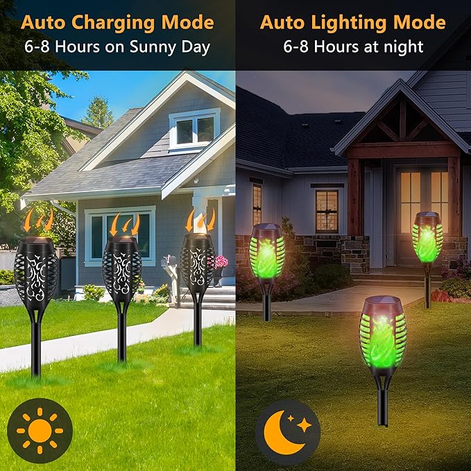 Solar Torch Lights for Garden Decor, 8 Pack 12 LED Solar Lights, Flame Torch Solar Lights Outdoor