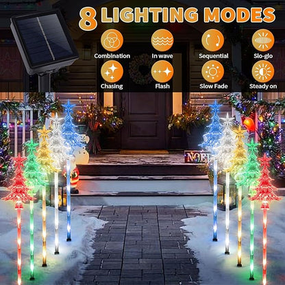 5 Pcs Acrylic Solar Pathway Stakes Lights Outdoor Waterproof, 8 Modes Christmas Decorations Outdoor Yard, Solar Christmas Garden Decor Lights (Xmas Tree Multicolor)