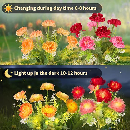 Solar Flowers Lights, 4 Pack Solar Garden Lights with 28 Flowers, Waterproof Solar Artificial Flower Outdoor for Yard, Patio, Pathway, Festival, Wedding, Party, Garden Decor, Gift for Women/Mom