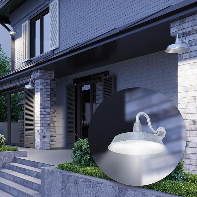 17in. Galvanized Finish Outdoor Gooseneck Barn Light Fixture with 10in. Long Extension Arm - Wall Sconce Farmhouse | Lumora