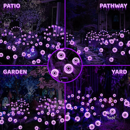 Solar Halloween Lights Decorations Outdoor: 2 Pack16 LED Scary Purple Eyeball Light Waterproof for Yard Outside Decor - Swaying Firefly Garden Lighting Pathway Party Easter Decorative