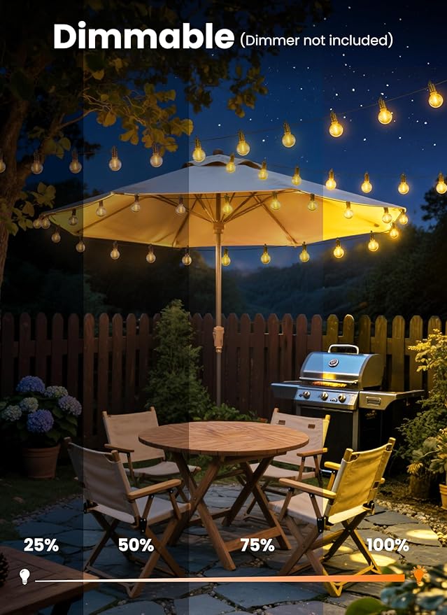 Outdoor String Patio Lights, 25FT 12 LED Patio Lights Waterproof, Connectable Shatterproof Hanging Outside String | Lumora