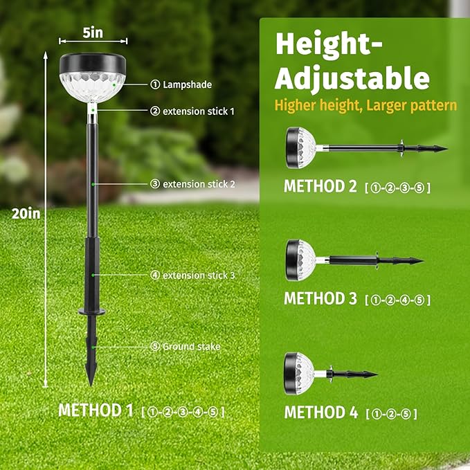 12Pack Solar Pathway Lights Outdoor, Color Changing+8 Fixed Color (Warm White, Cool White, Colored) Solar Lights | Lumora