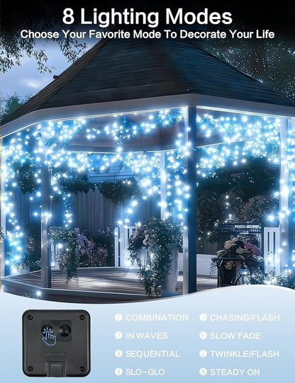 Solar String Lights Outdoor, 2-Pack Each 72FT 200 LED Solar Christmas Twinkle Lights Outside Waterproof Copper Wire with 8 Modes Solar Fairy Lights for Garden Tree Birthday Christmas Decor(Cool White)