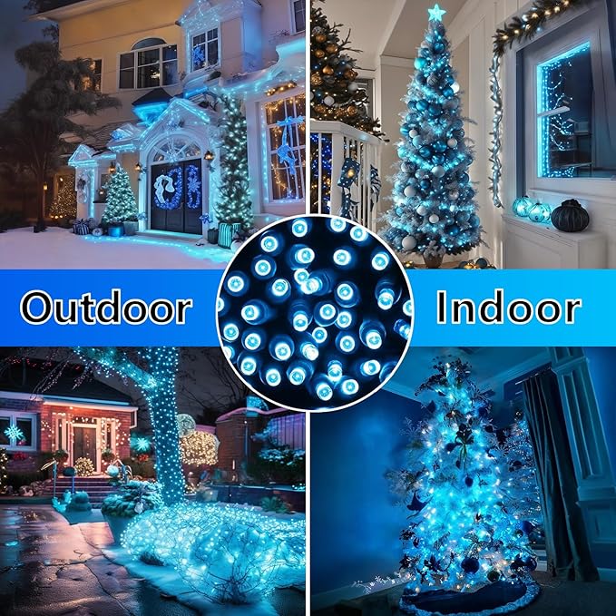 25ft 50 Counts Aqua LED Christmas Lights - Commercial Grade Outdoor Waterproof, Wide Angle Green Wire, Xmas Tree Lights, IP65, UL Listed