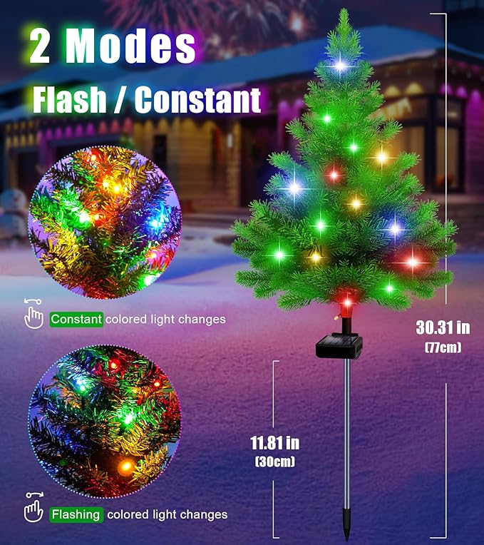 Solar Christmas Tree Lights,4 Pack Multiple Outdoor Christmas Decorations Waterproof Outdoor Xmas Decor, Tree Lights for Pathway, Patio, Yard, Garden