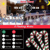 10 Pack Christmas Candy Cane Lights, Tinsel Candy Cane Christmas Decorations Pathway Lights with 8 Modes & Timer | Lumora