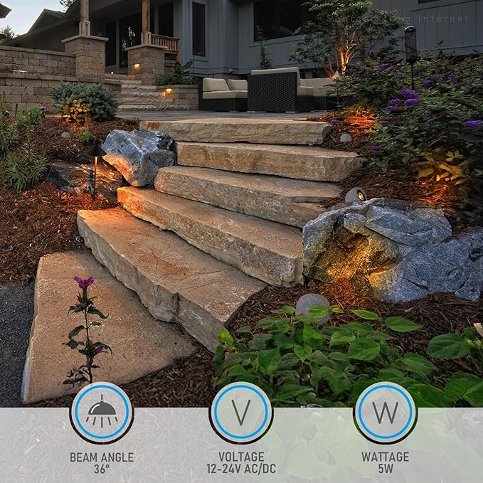 LEONLITE 5CCT LED Rock Lights Outdoor, 5W Low Voltage Landscape Spot Light for Garden, Yard, Decorative Stone Light, 12-24V AC/DC, CRI90, 200lm, IP65 Waterproof, Round, Light Gray, Pack of 2