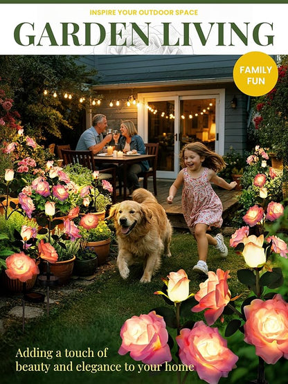 GIGALUMI Solar Lights Outdoor for Garden Decor, 4 Pack Solar Flower Lights Waterproof, 2 Lighting Modes 12 Rose Flowers for Pathway,Yard, Patio Decoration, Gardening Gifts for Women (Pink+Purple)