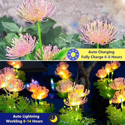 AVEKI Outdoor Solar Garden Lights, 2 Pack Solar Equinox Flowers Lights Colored LED Beads IP65 Waterproof Landscape Lights Outside Lights for Yard Lawn Patio Women's Gift (Colored Light)