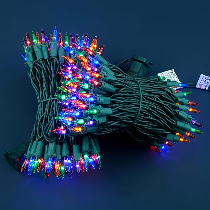 200 Multicolor Christmas Lights, Pack of 2 Strands 100 Count 33 ft Green Wire Incandescent-Style LED String Light (Multicolor)