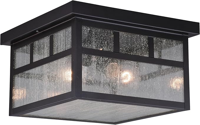 VAXCEL Mission Bronze Square Outdoor Flush Mount Ceiling Light Clear Glass | Lumora