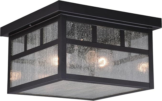 VAXCEL Mission Bronze Square Outdoor Flush Mount Ceiling Light Clear Glass