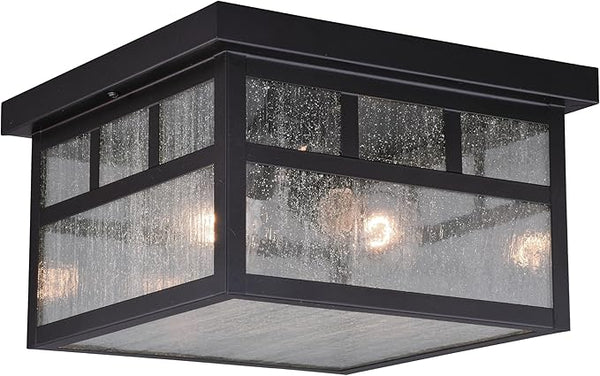 VAXCEL Mission Bronze Square Outdoor Flush Mount Ceiling Light Clear Glass | Lumora