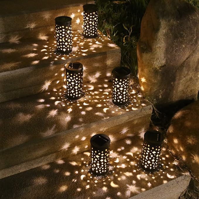 Solar Garden Lamp, 6 Sets Waterproof LED Solar Pathway Lights, Outdoor Landscape Star Moon Ground Lamp for Lawn Patio Walkway